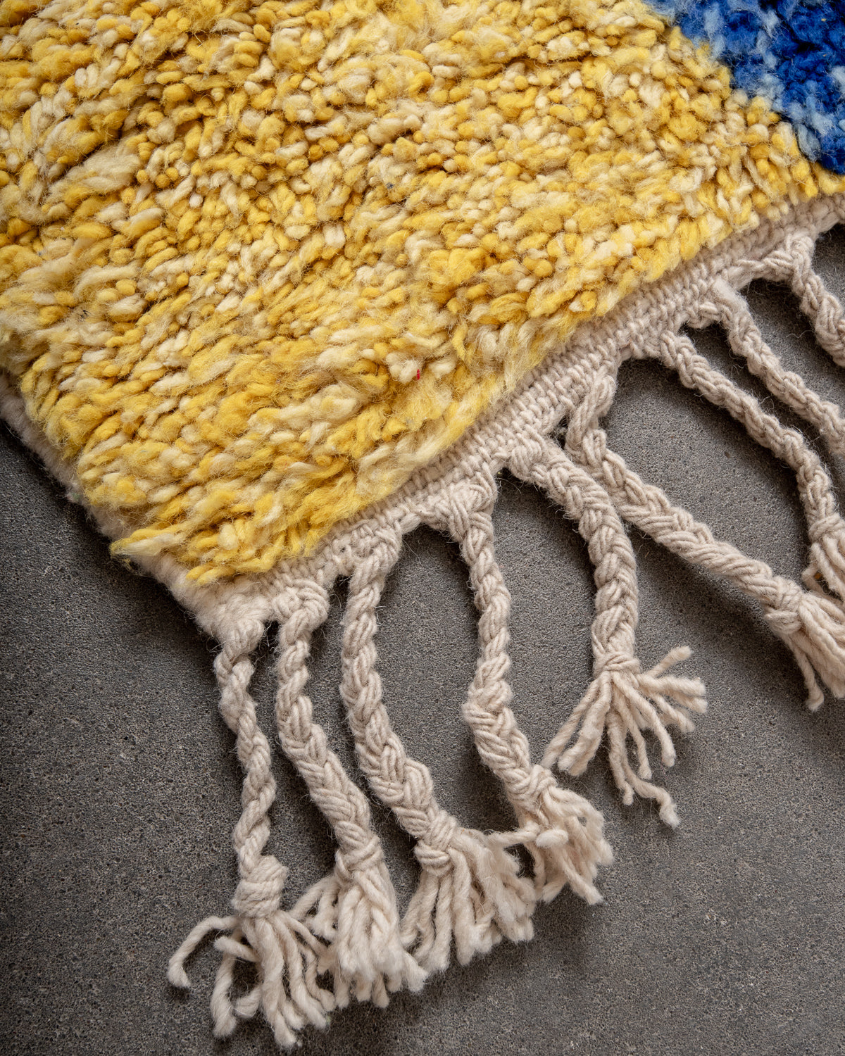 Modern, designer, handcrafted Berber rug from Morocco. Beniourain carpet with beautiful colours and patterns and fluffy wool texture.